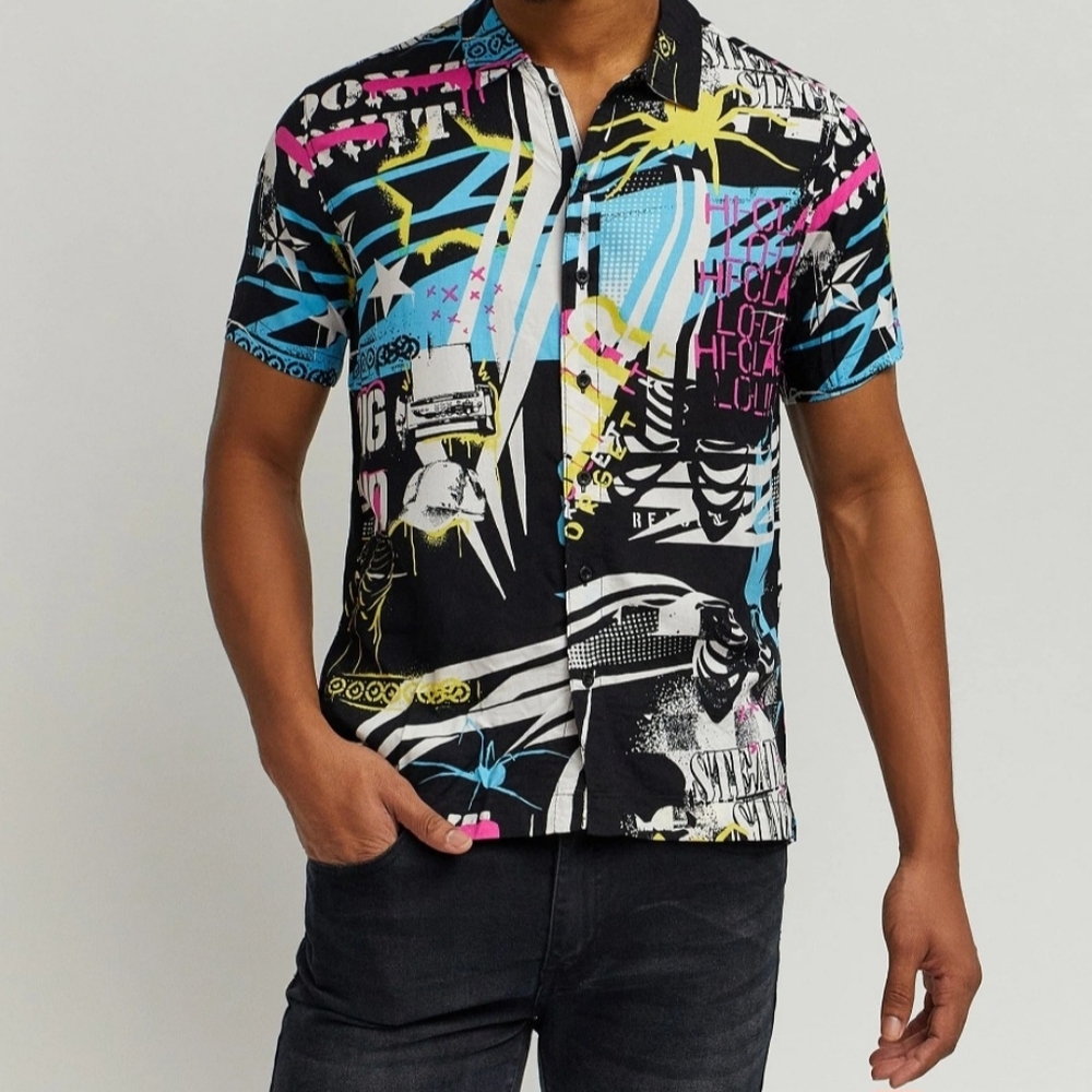 Reason Brand Don't Quit All Over Print Button Down Shirt NWT Size M BZ-3189